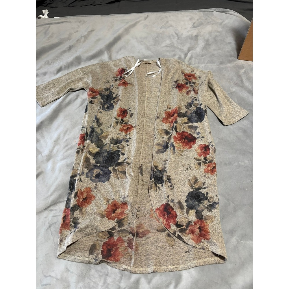 Live in the Moment Floral Open Front Cardigan Heathered Knit T49224 Medium